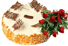 Butterscotch Cake (1 kg) with Red Roses Bouquet