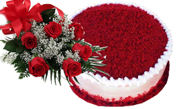 Red Velvet Cake & Six Red Roses Bouquet