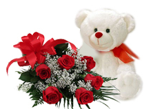 Red Roses Bouquet and Teddy Bear