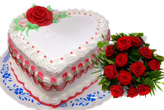 Heart Shaped Vanilla Cake with Bouquet